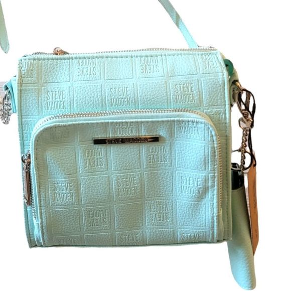 NWT STEVE MADDEN BGRANDE SQUARE LOGO AQUA CROSSBODY PURSE BAG DOME - Picture 5 of 5